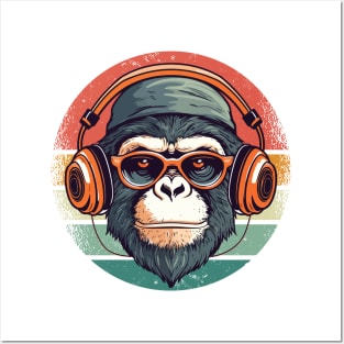 Chimp with Headphone - For Musicians and Zoologists Posters and Art